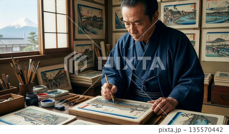 「東海道五十三次」で知られる風景画の巨匠・浮世絵師の歌川広重 135570442