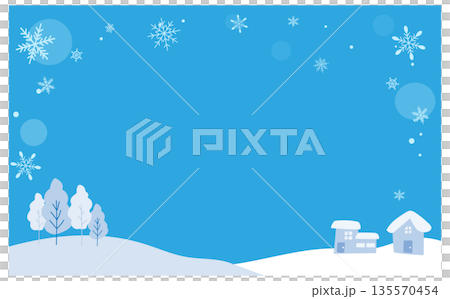 ゆるかわいい雪国風景イラスト素材 ゆるかわいい雪国風景イラスト素材 135570454