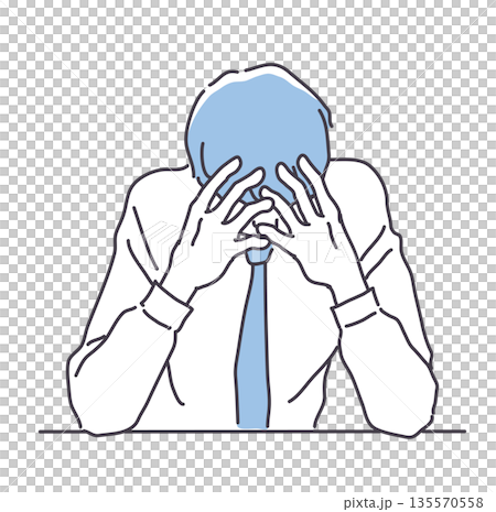 一個繫著領帶的男人抱著頭 一個繫著領帶的男人抱著頭 135570558