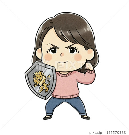 トラブルから身を守る女性のイラスト　防犯・詐欺対策・セキュリティイメージ 135570588