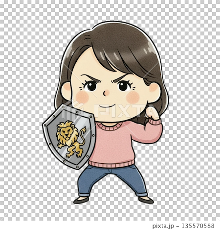 トラブルから身を守る女性のイラスト　防犯・詐欺対策・セキュリティイメージ 135570588