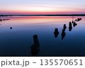 干潟の夜明けと水面に映る静かな風景 135570651
