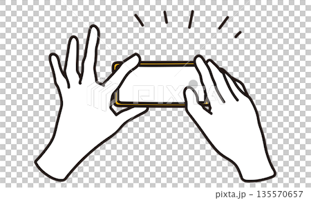 Line drawing illustration of a hand taking a photo with a smartphone Line drawing illustration of a hand taking a photo with a smartphone 135570657