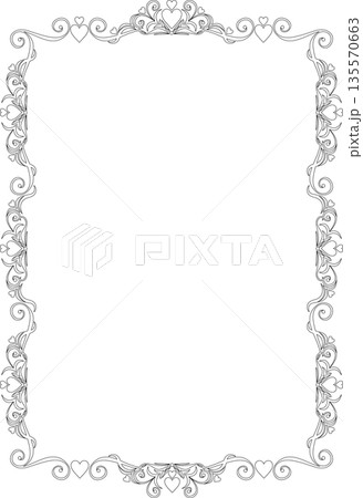 ビンテージカリグラフィ風フレーム素材208＜飾り罫・飾り枠・ハート・線画・白黒＞ 135570663