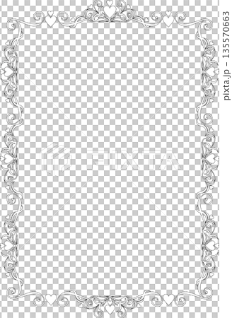 ビンテージカリグラフィ風フレーム素材208＜飾り罫・飾り枠・ハート・線画・白黒＞ 135570663