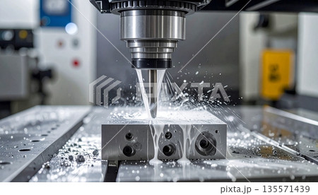 A high-precision CNC milling machine is cutting a solid metal A high-precision CNC milling machine is cutting a solid metal 135571439