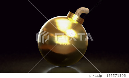 Golden Bomb Symbolizing Hidden Risk and Explosive Financial Crisis Concept 3d render. Golden Bomb Symbolizing Hidden Risk and Explosive Financial Crisis Concept 3d render. 135571596