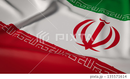 Iran National Flag Over Dry Cracked Land Symbolizing Drought and Economic Crisis 3d render. Iran National Flag Over Dry Cracked Land Symbolizing Drought and Economic Crisis 3d render. 135571614