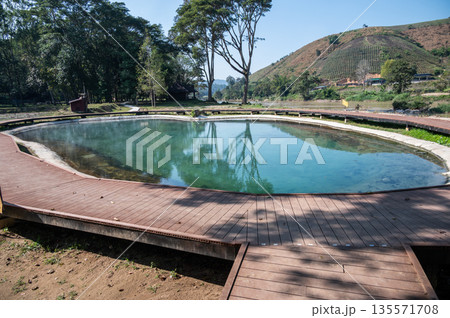 Huai Mak Liam hot spring in Chiang Rai province of Thailand. Hot springs are naturally occurring spring of water that is warmed by heat within the Earth. 135571708