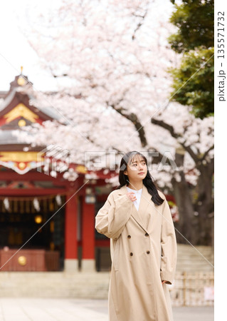 花見をする若いアジアの女性のポートレート 花見をする若いアジアの女性のポートレート 135571732