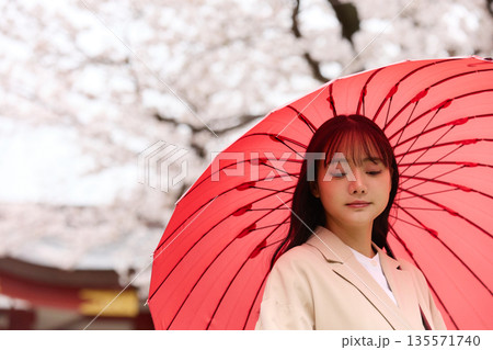 花見をする若いアジアの女性のポートレート 花見をする若いアジアの女性のポートレート 135571740