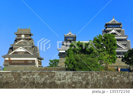【熊本県】快晴の熊本城大天守と小天守と宇土櫓 【熊本県】快晴の熊本城大天守と小天守と宇土櫓 135572150