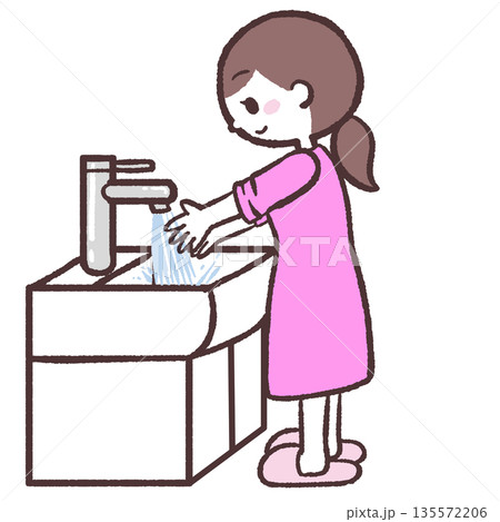 手を洗う女性のイラスト 手を洗う女性のイラスト 135572206