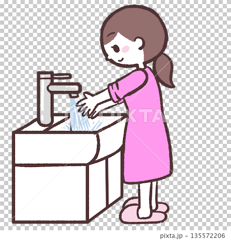 手を洗う女性のイラスト 手を洗う女性のイラスト 135572206