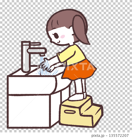 手を洗う女の子のイラスト 手を洗う女の子のイラスト 135572207