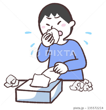 沢山ティッシュを使う男性のイラスト 沢山ティッシュを使う男性のイラスト 135572214