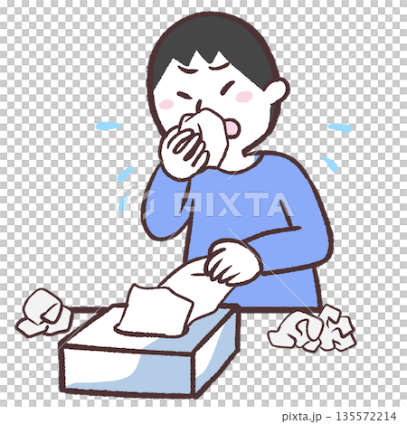 沢山ティッシュを使う男性のイラスト 沢山ティッシュを使う男性のイラスト 135572214
