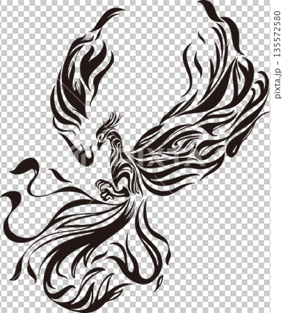 かっこいい鳳凰のトライバル風アートのワンポイントマーク かっこいい鳳凰のトライバル風アートのワンポイントマーク 135572580