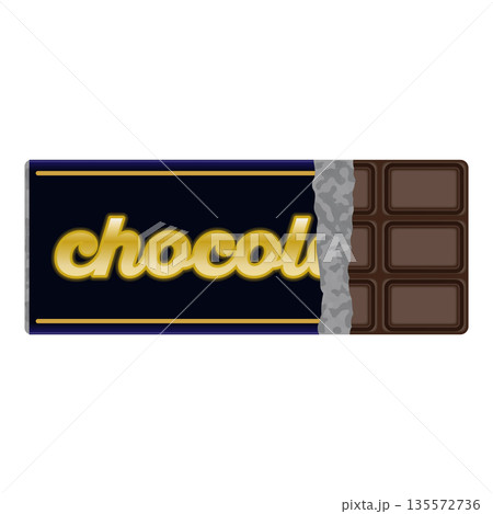 ダークなブラックチョコレート 板チョコ イラスト 素材 バレンタイン 装飾 可愛い 135572736