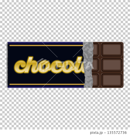 ダークなブラックチョコレート 板チョコ イラスト 素材 バレンタイン 装飾 可愛い 135572736