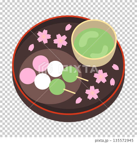 三色餃子和抹茶甜點套裝插圖 135572945