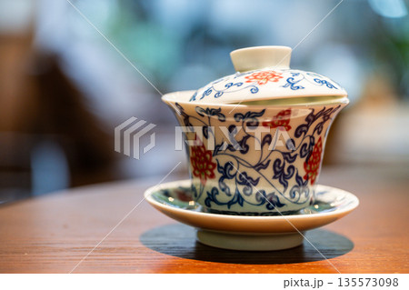 Traditional Chinese tea set on a wooden table in Chengdu, Sichuan Traditional Chinese tea set on a wooden table in Chengdu, Sichuan 135573098