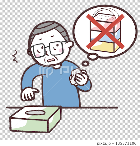 Illustration of a senior man running out of tissues Illustration of a senior man running out of tissues 135573106