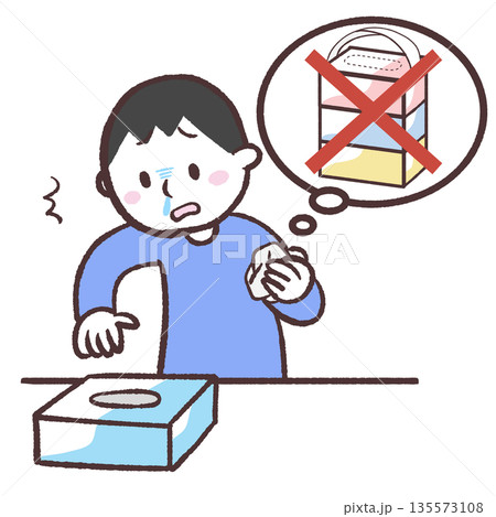 ティッシュを切らした男性のイラスト ティッシュを切らした男性のイラスト 135573108
