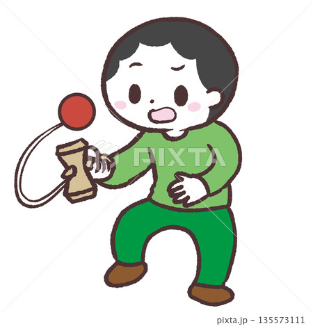 けん玉に挑戦する男の子のイラスト 135573111