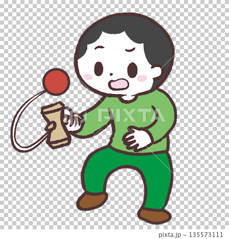 けん玉に挑戦する男の子のイラスト 135573111