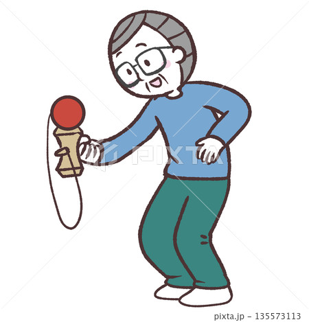 けん玉をするシニア男性のイラスト 135573113