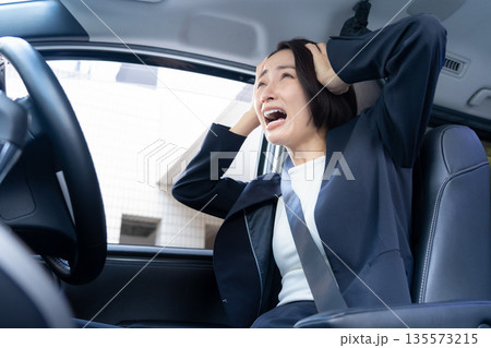 車で営業をするミドルのビジネスウーマン 135573215