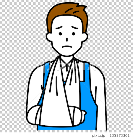A man in an apron with a broken right arm A man in an apron with a broken right arm 135573301