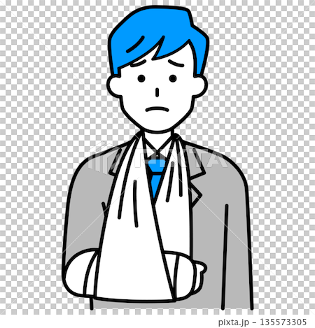 A man in a suit with a broken right arm A man in a suit with a broken right arm 135573305
