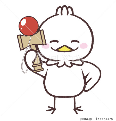 けん玉を持つ白い鳥のイラスト けん玉を持つ白い鳥のイラスト 135573370