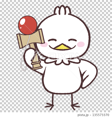 けん玉を持つ白い鳥のイラスト けん玉を持つ白い鳥のイラスト 135573370