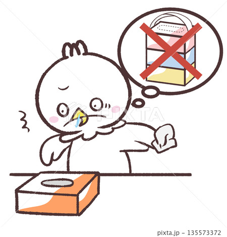 ティッシュを切らした白い鳥のイラスト 135573372