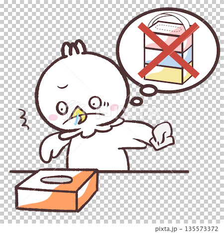 ティッシュを切らした白い鳥のイラスト 135573372