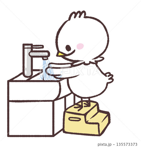 手を洗う白い鳥のイラスト 135573373