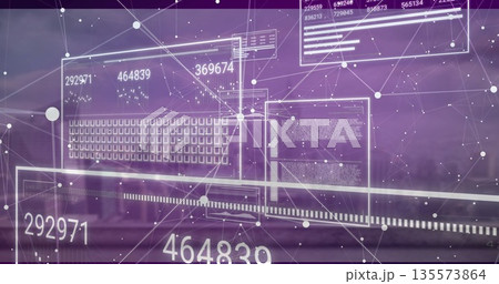 Displaying abstract data interface floating in virtual environment, with UI panels and node network 135573864
