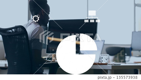 Working man typing code at office desk, with...のイラスト素材 [135573938] - PIXTA