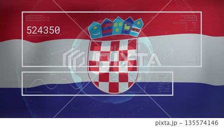 Displaying Croatian coat of arms on flag stripes in HUD, showing hologram, code 524350, graph data 135574146