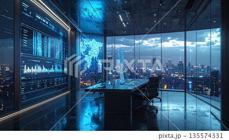 【AI生成画像】最先端IT企業　大型ITパネルの配置イメージ 135574331