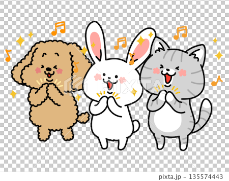 Amazing! The dog, cat, and rabbit trio applaud in delight Amazing! The dog, cat, and rabbit trio applaud in delight 135574443