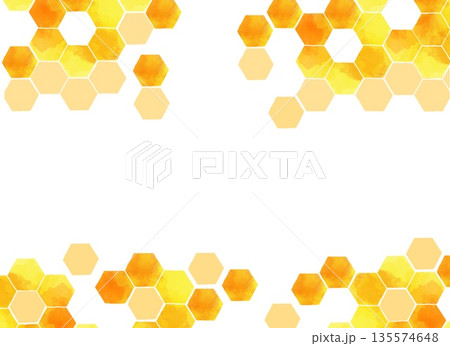水彩風のハニカム構造背景フレーム 六角形のはちみつイメージ素材 135574648