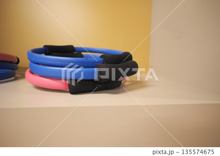 Fitness tools on display for workout session at gym studio 135574675