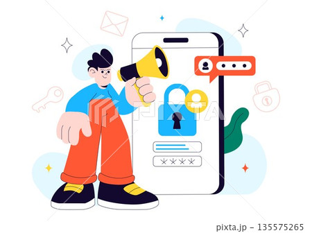 Cybersecurity Awareness Campaign Vector Illustration Featuring Digital Safety, Data Protection, And Online Security Education in Flat Background Cybersecurity Awareness Campaign Vector Illustration Featuring Digital Safety, Data Protection, And Online Security Education in Flat Background 135575265