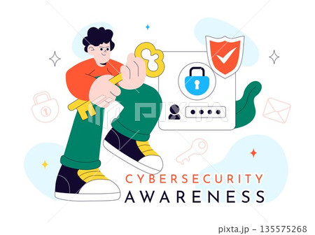 Cybersecurity Awareness Campaign Vector Illustration Featuring Digital Safety, Data Protection, And Online Security Education in Flat Background 135575268