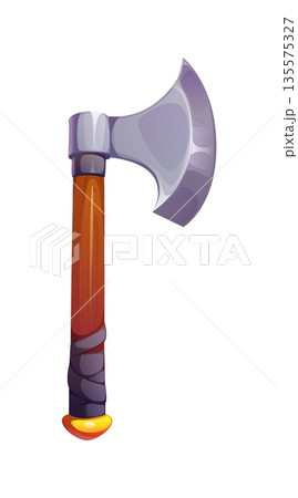 Corsair pirate cartoon battle axe weapon computer game icon. Corsair 18th century battle axe game icon, bandit or warrior ax, arcade vector accessory. Medieval fighter weapon gaming isolated object 135575327
