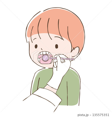 歯科検診を受けている少年のイラスト 歯科検診を受けている少年のイラスト 135575351